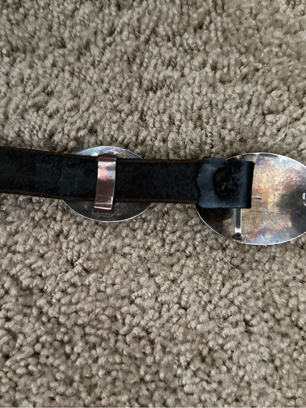 Very Old Vintage Native American Turquoise/Spiny Oyster/Onyx Leather Concho Belt - Picture 4 of 7